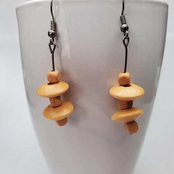 Simulated Wood Dangle halloween Earrings - Picture 2 of 5